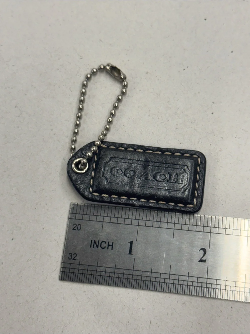 Y2K Coach 2” Black Leather Hang Tag with Silver Ball Chain